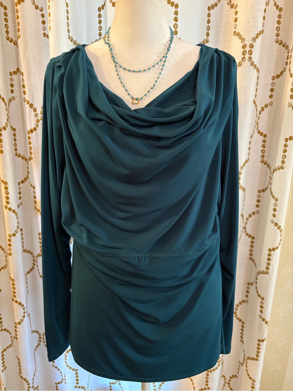 Women's Teal Drape Neck Long Sleeve top